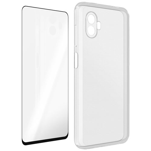 Coque pour Samsung Galaxy Xcover 6 Pro Silicone Souple et Film Verre Trempé 9H Avizar transparent contour noir