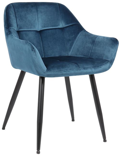 Chaise de salle à manger Emia en Velours avec Piètement en Métal noir , Bleu/Velours