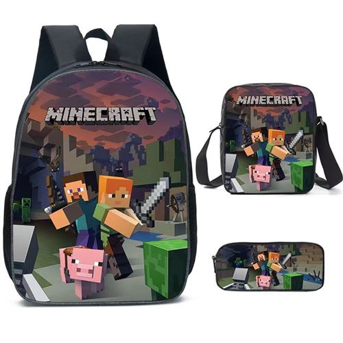 Lot de 3 pièces Sac à Dos, Trousse à crayons, Sac à Bandoulière Minecraft pour Garçon (SD1824) Multicolore