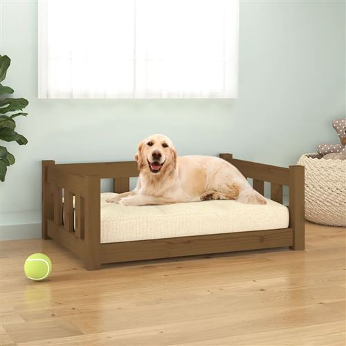 Lit pour chien Marron miel 75,5x55,5x28 cm Bois de pin solide