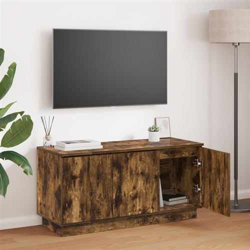  Meuble Tv Ch&ecirc;ne Fum&eacute; 100 X 38 X 49 Cm Bois D'ing&eacute;nierie Vidaxl