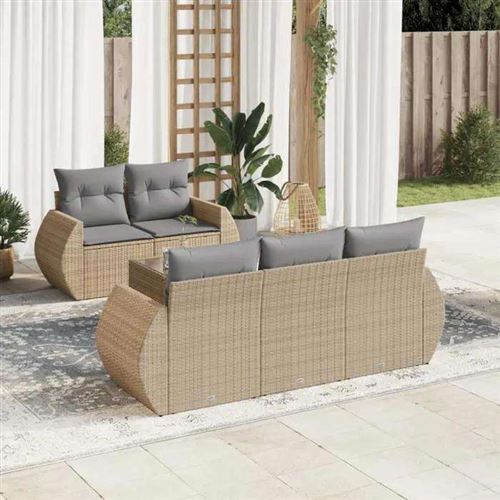 VIDAXL - Salon de jardin - Résine tressée - 5 personnes - Beige - Image 2