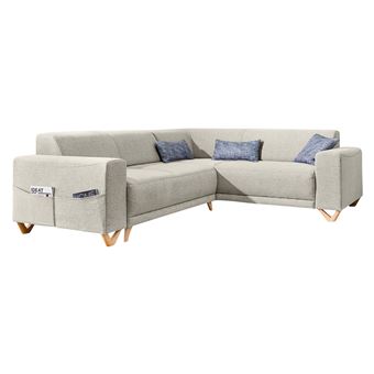 Grand Canapé D'angle Convertible Bobochic, Beige Tissu, 7 Places, 300cm
