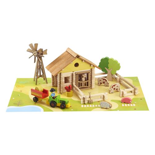 Non Communiqué Marron Jeu De Construction En Bois Jeujura Ma Ferme En Bois 145 Pièces