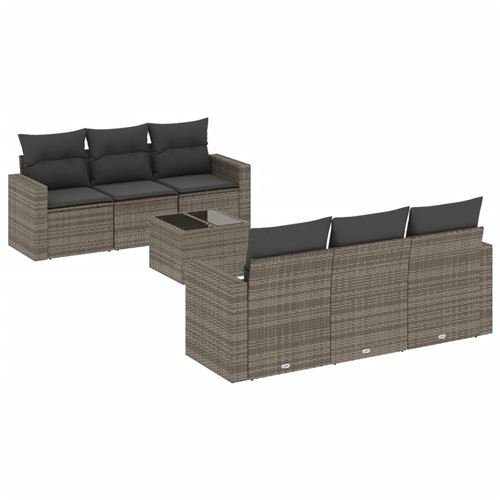 Salon de jardin vidaXL 7 pièces avec coussins gris résine tressée