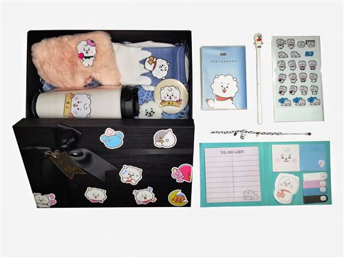 Coffret cadeau ensemble de 10pcs BT21 RJ bouteille 350ml cahier Bloc-notes avec stylo et autocollants