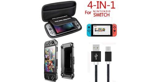 Pour nintendo switch accessoires hard case bag + shell cover + charge cable + protector - multicolore