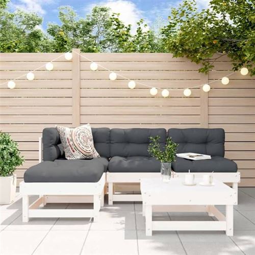 Non Communiqué Blanc Salon De Jardin Modulable Vidaxl Bois Massif 4 Personnes 5 Pieces