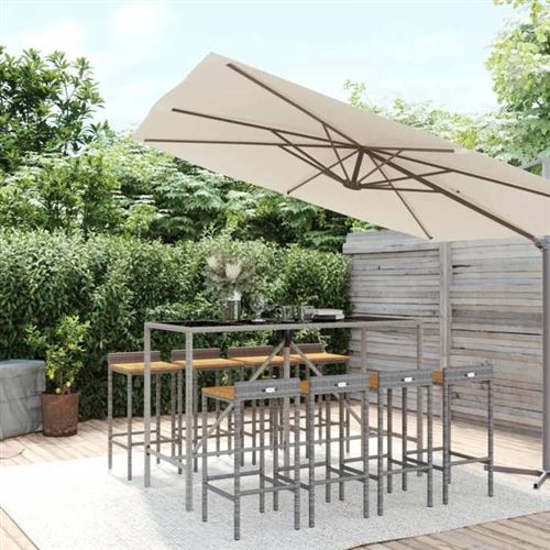 Vidaxl Ensemble De Bar Jardin 9 Pcs Gris Poly Rotin/Bois Massif Acacia