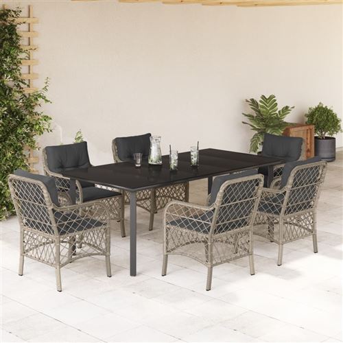 Non Communiqué Gris Clair Vidaxl Ensemble À Manger De Jardin Et Coussins 7 Pcs Rotin