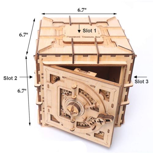 Mécanique 3D Puzzle en bois Safe Kit argent Les banques en bois Casse-tête IQ Game Pealer8079
