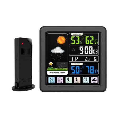 Affichage Numérique Thermomètre Humidité Horloge Lcd Coloré Calendrier D'Alarme Météo Noir PL723