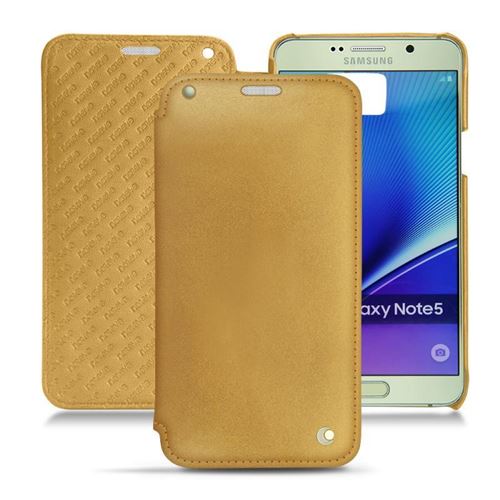 Noreve - Housse cuir Samsung SM-N920 Galaxy Note 5 - Illumination - Or Maïa ( Pantone 871C )