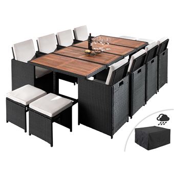 Maya Salon De Jardin Encastrable 12 Places En Resine Tressee Noir Avec Coussins Beiges Housse De Protection Couleur Noir Mobilier De Jardin Achat Prix Fnac
