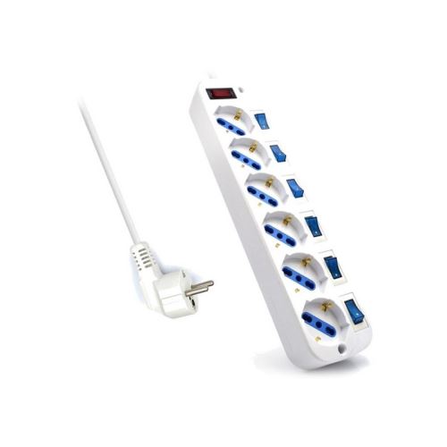Ewent Regleta Base Multiple 6 Tomas Enchufes Schuko con Interruptor Independiente Iluminado con Cable 1.5 M / 3 M / 5 M Metros | Protección Infantil