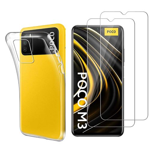 Coque pour Xiaomi Poco M3 et 2 Verres Trempé - Protection Silicone Souple Film Vitre Protection Ecran Phonillico®
