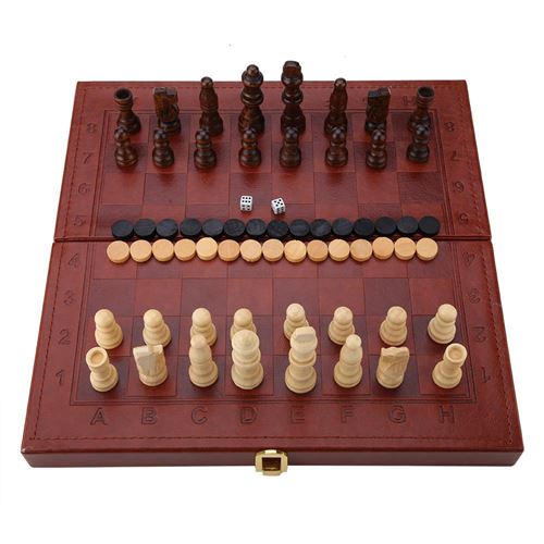 3-En-1 Jeu de Dames d'échecs en Bois Portable Échiquier Pliant Échiquier Magnétique