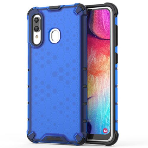 Coque en TPU hybride d'amortisseur de nid d'abeilles bleu pour votre Samsung Galaxy A30/A20