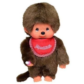Sekiguchi Monchhichi Garçon Original - Peluche Marron 20 Cm Avec Bavoir Rouge Et Blanc