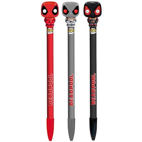 Ensemble de 3 stylos stylo Deadpool Funpool POP Marvel, 1 rouge, 1 gris et 1 noir