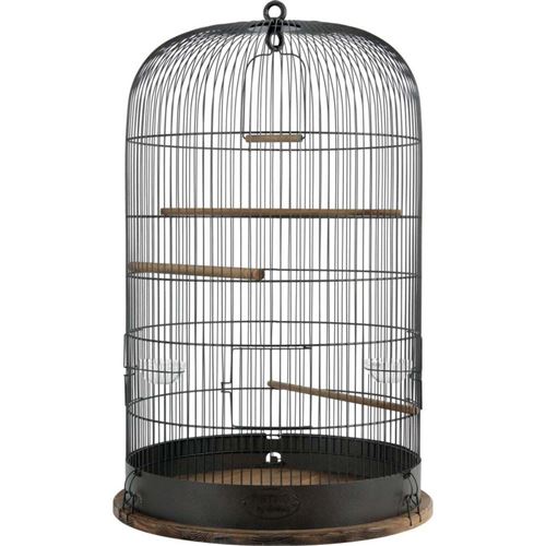 Cage &agrave; oiseaux au style retro Marthe - Noir et bois - 48x48x74cm