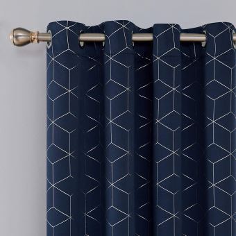 Deconovo Lot De 2 Rideaux Occultants A Oeillets Isolant Thermique Motif Geometique Imprimes Argents Rideaux Salon Chambre Pour Enfant Garcon Blue Marine 117x138cm Achat Prix Fnac