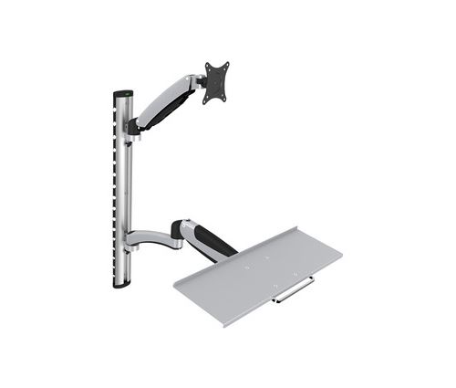 Digitus - Support mural pour écran DA-90354 simple 38,1 cm (15') - 68,6 cm (27') réglable en hauteur, tablette pour clavier, inclinable, mobile,