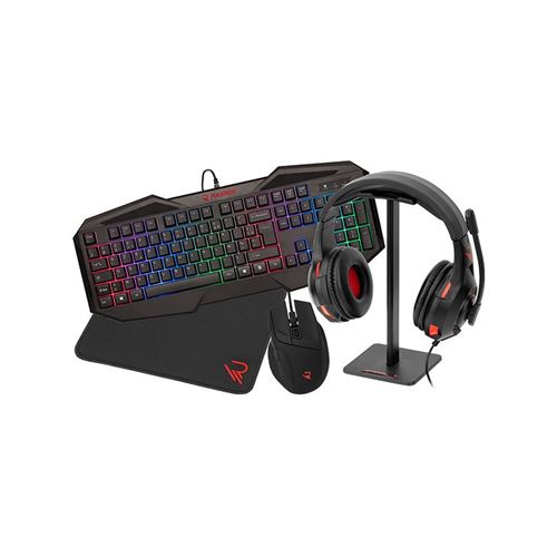 Raiden - Pack d'accessoires gaming 5 en 1 pour PC - Clavier AZERTY - Souris - Tapis - Casque et Stand pour casque pour PC
