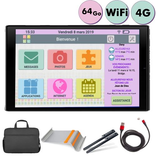 Tablette Tactile Senior Pack Facilotab L Rubis 10,1 64 Go Gris WiFi 4G