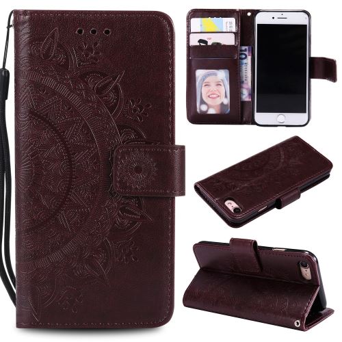 Etui en PU fleur avec support marron pour votre Apple iPhone 7/8 4.7 pouces