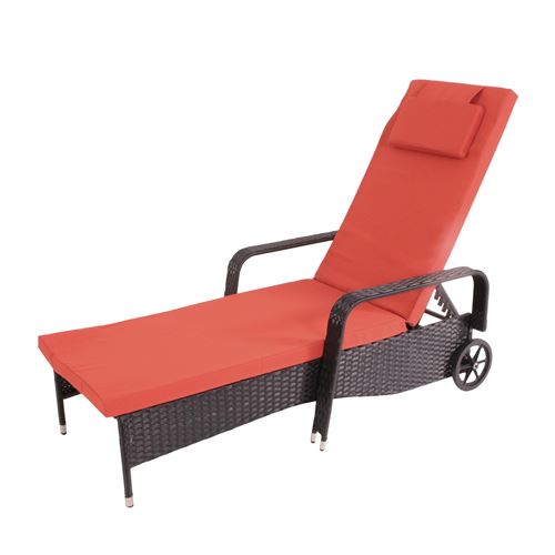 Chaise longue Carrara, polyrotin, bain de soleil, alu anthracite, coussin terracota
