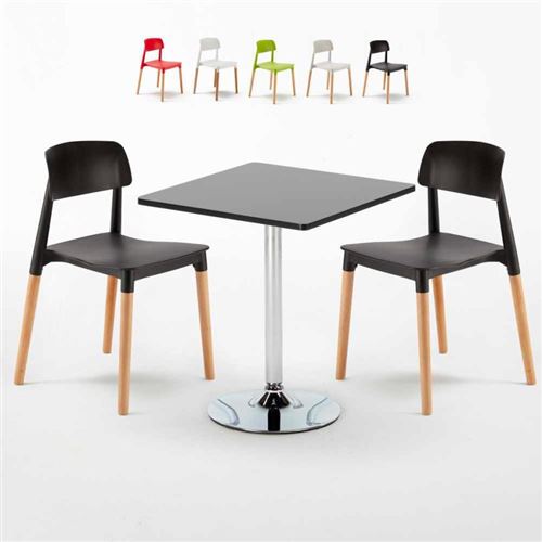 Table Carrée Noire 70x70cm Avec 2 Chaises Colorées Set Intérieur Bar Café Barcellona Mojito, Couleur: Noir