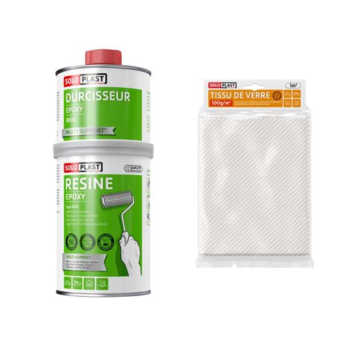 Pack résine epoxy type R123 1kg Soloplast - Tissu de verre Soloplast Roving 100g m2