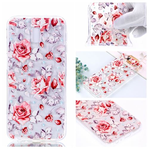 Coque en TPU fleur 3D surface diamant fleurs rouges pour votre Samsung Galaxy J6 Plus/J6 Prime