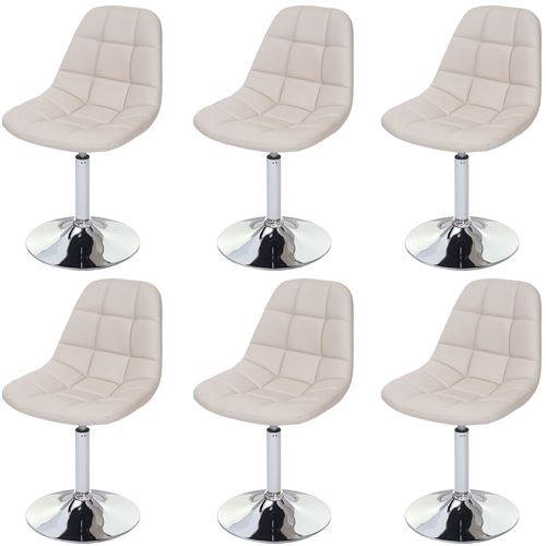 Générique Beige 6X Chaise De Salle À Manger Cascina, Fauteuil Pitovante, Chrome Similicuir Crème - Image 1
