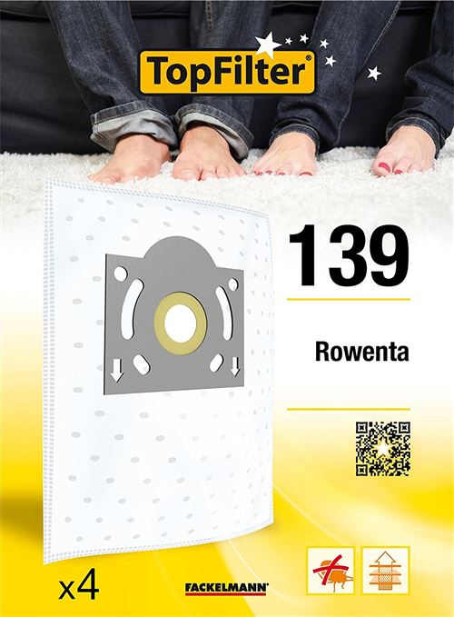 TopFilter 139, 4 sacs aspirateur pour Rowenta boîte de sacs d'aspiration en non-tissé, 4 sacs à poussière (30 x 26 x 0,1 cm)