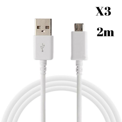 Lot 3 Cables pour ASUS ZENFONE 5 LITE / 4 MAX / 3 MAX / MAX M1 / MAX M2 / GO - Cable Chargeur Micro USB Mesure 2 Metres [Phonillico®]