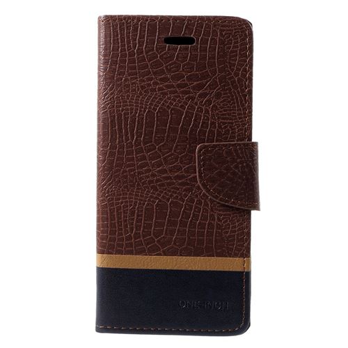 Etui en PU épissure de crocodile café pour votre Samsung Galaxy J4 Plus/Prime