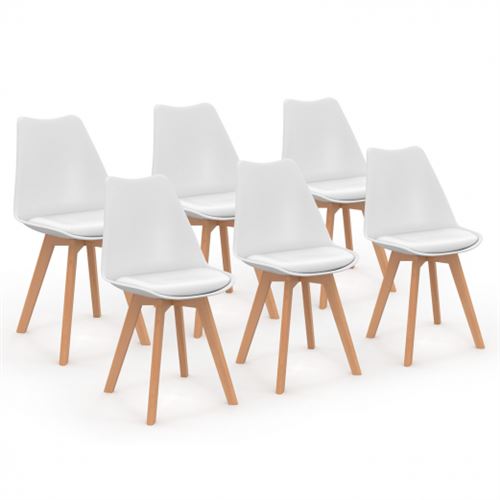 Lot de 6 chaises SARA blanches pour salle à manger