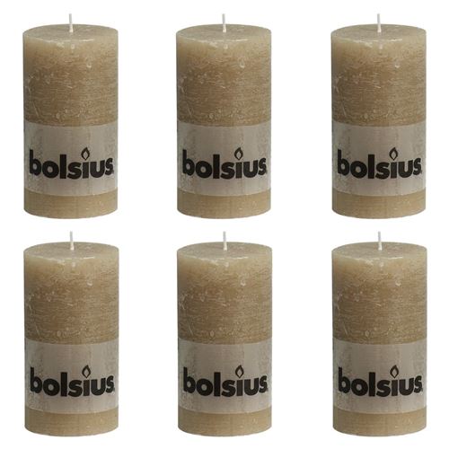 Bolsius Bougies pilier rustiques 6 pcs 130 x 68 mm Beige pastel