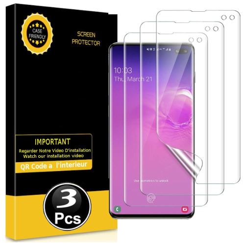Protection écran pour Samsung Galaxy S10+ - [3 Pièces] [Couverture Totale] [Sans Bulles] [Protege les Bords] [Transparent]