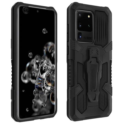 Coque pour Samsung Galaxy S20 Ultra Antichoc Béquille et Clip Ceinture Métallique Noir