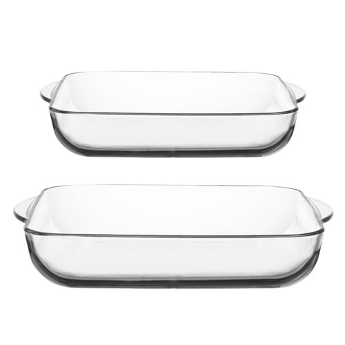 Lot de 2 plats carr&eacute;s 22+28 cm - Pasabahce - Transparent - Verre