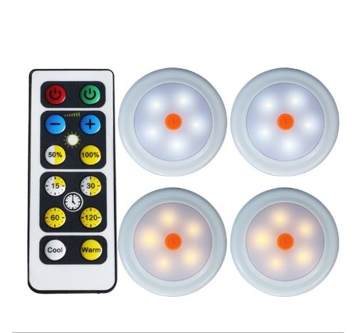 Veilleuses lampe cabinet +télécommande dimmable couleur températureSANS batterie 1set/4pcs