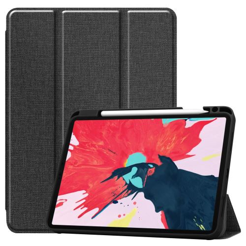 Etui en PU + TPU jeans à trois volets avec support et porte-stylo noir pour votre Apple iPad Pro 11 pouces (2020)