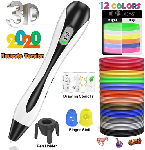 stylo 3D pour jouets/cadeaux pour enfants Stylo-plume 3D à impression 3D avec 12 couleurs de filament PLA et ABS écran LCD 