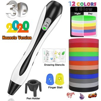 Stylo d’impression 3D, stylo 3D Doodler avec filament PLA 12 couleurs  (total 36m), PLA et ABS compatibles, jouet créatif, grand cadeau  d’artisanat