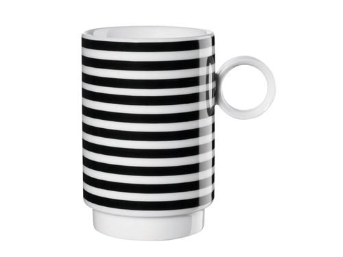 Mug en porcelaine à bandes horizontales noir et blanc 25cl - Lot de 2 NEW MEMPHIS