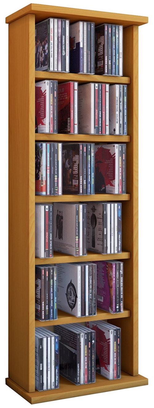 VCM 25243 Vostan Hêtre Tour pour 150 CD/DVD sans Porte en Verre Imitation Structure Bois