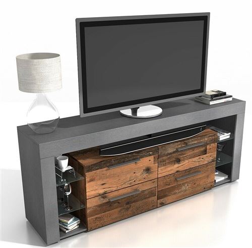 Meuble TV en MDF coloris Matera / old style foncé - 180 x 73 x 42 cm -PEGANE-